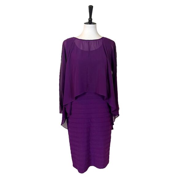 Adrianna Papell NEW Poncho Banded Dress Cocktail Tiered Chiffon Women’s Size 8 - Picture 5 of 14